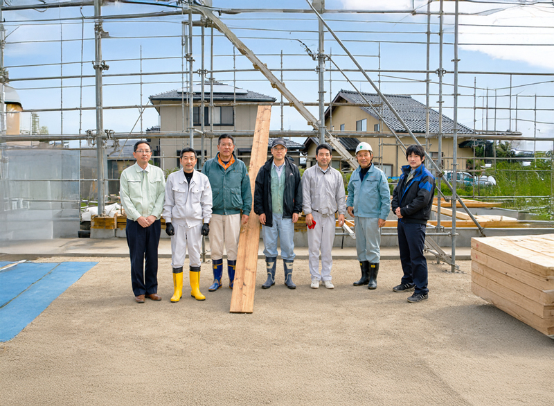 建築現場に集まる扶桑建設の職人たち